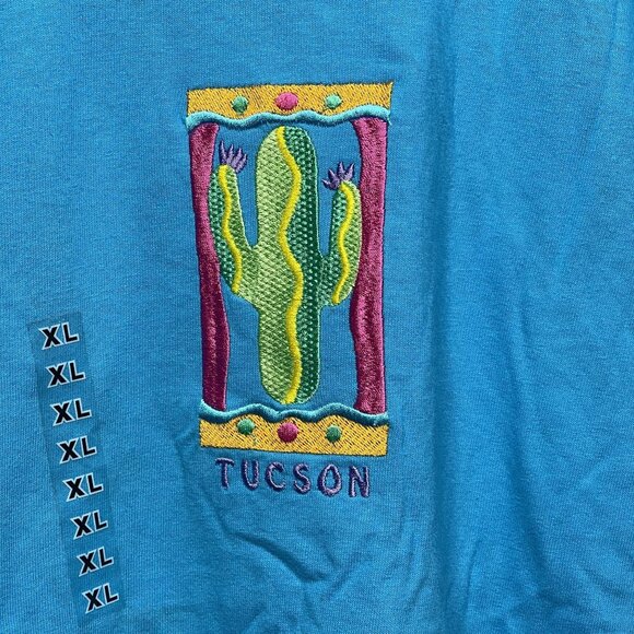 Vintage Anvil Tucson Cactus Graphic T-Shirt XL Blue 100% Cotton Casual Crewneck - Picture 2 of 5